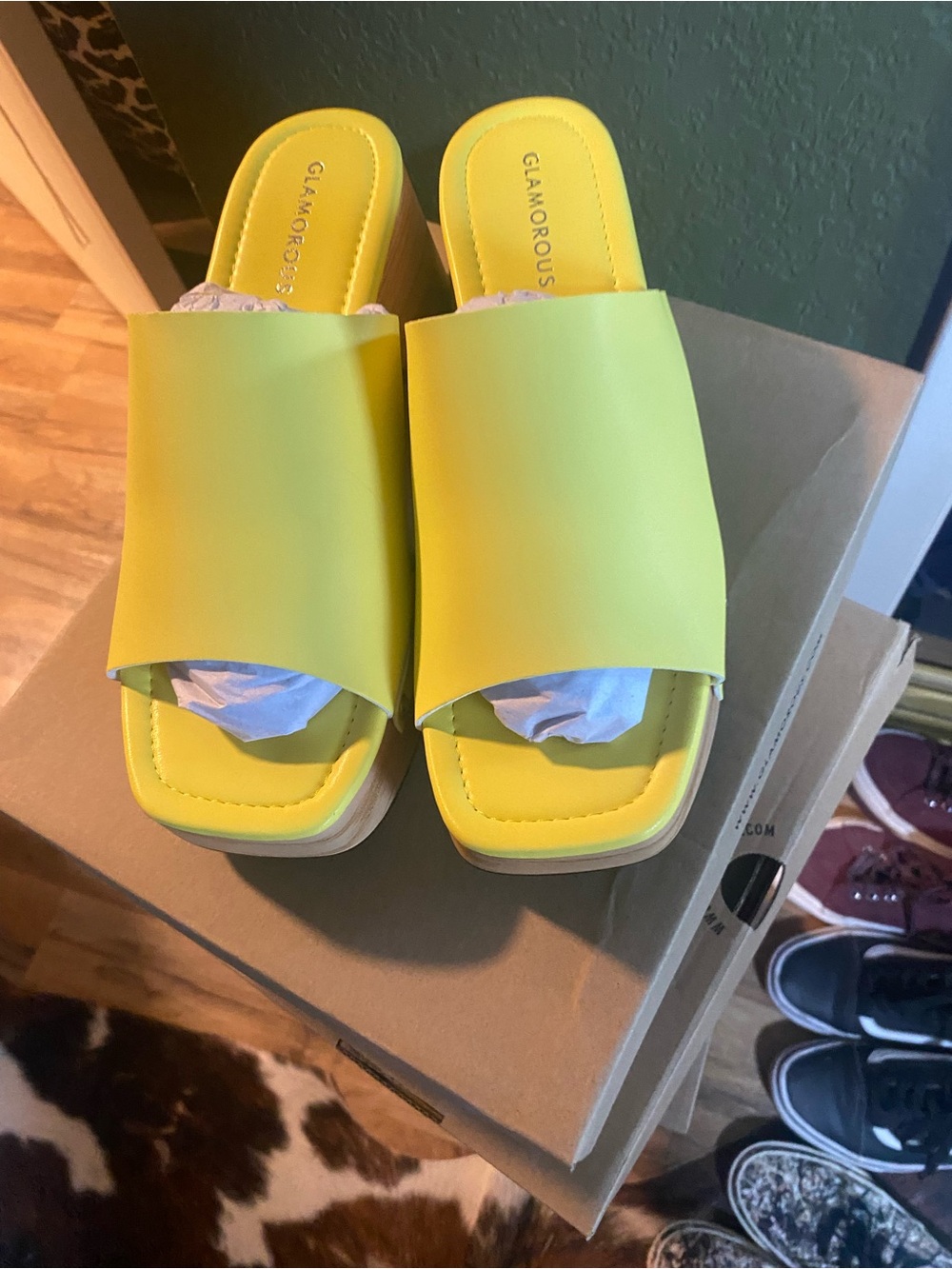 Glamorous Bright Yellow Slide Mules